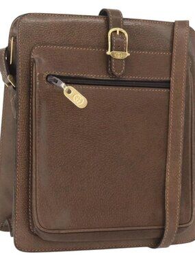 GUCCI Shoulder Bag Leather Brown Gold Auth 170114